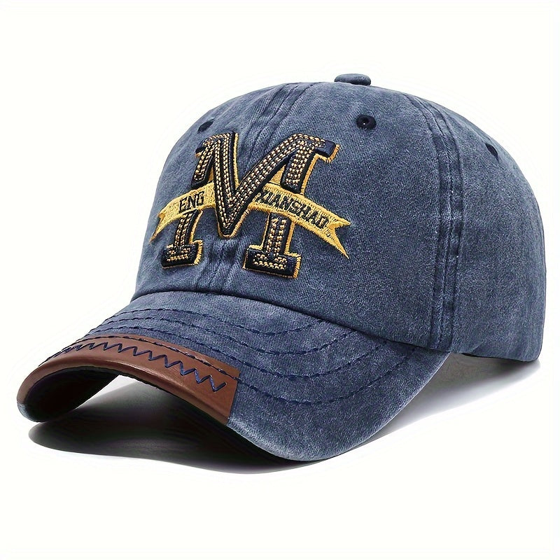 1pc Unisex Sunshade Vintage Washed Baseball Cap With Letter M Embroidered For Outdoor Sport, Golf, Fishing