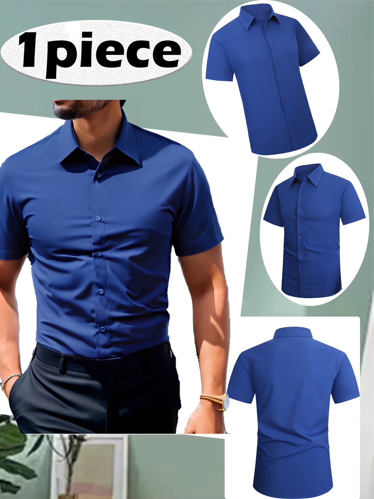 1pc Nosize Men's Button- Shirt - 97% Polyester 3% Spandex, Breathable & Stretch Comfort, Classic Point Collar, Solid Color Casual Shirt for Business, Outdoor, Golf, Beach & Daily Wear, Business Casual, Outdoor Apparel, Comfortable Fit, Durable Fabric