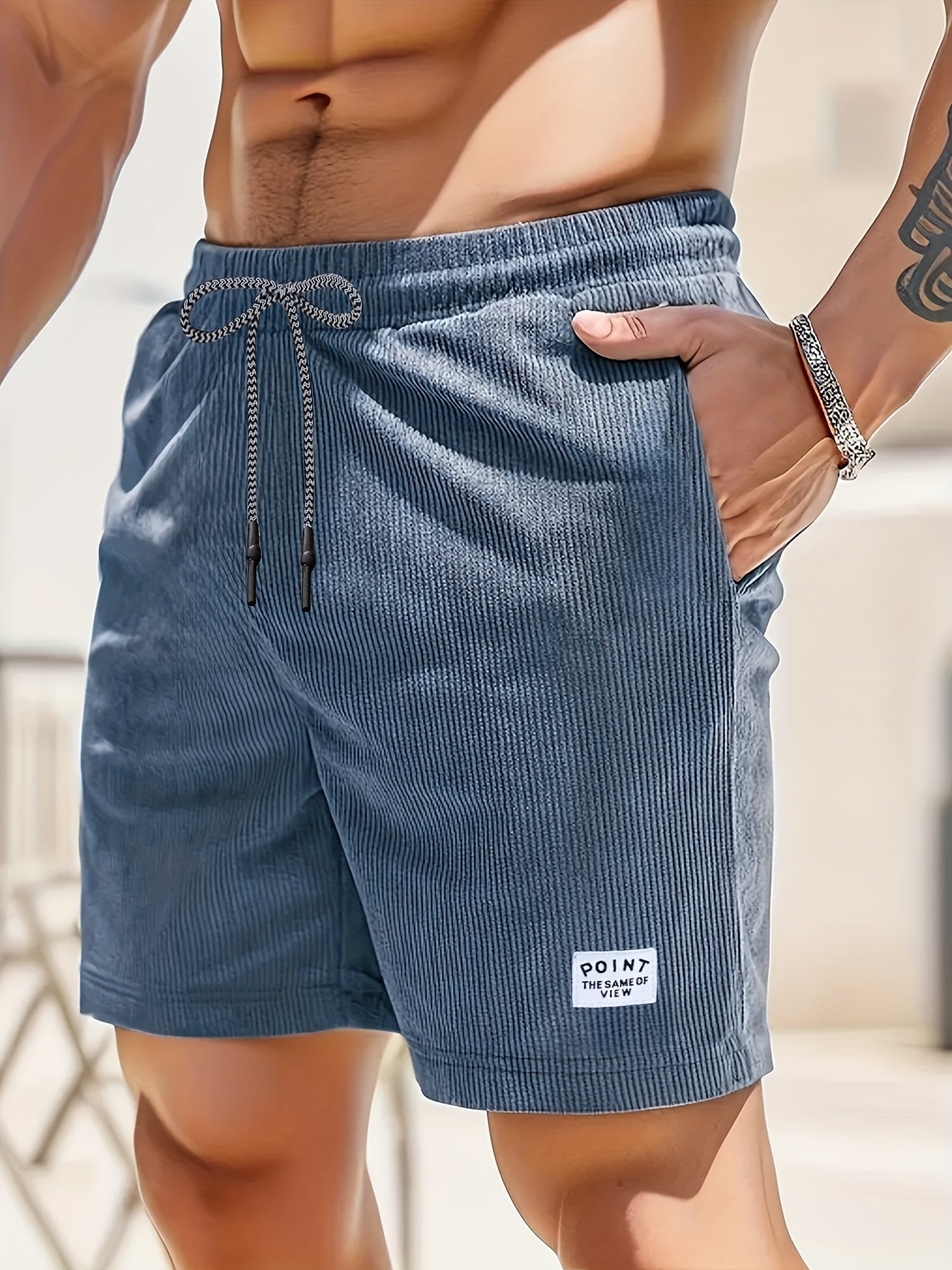 Men's Casual Corduroy Shorts - Solid Beige with Drawstring Waist, Comfortable Summer Wear for Outdoor & Leisure Activities, Outdoor Shorts | Drawstring Shorts | Relaxed Fit Shorts
