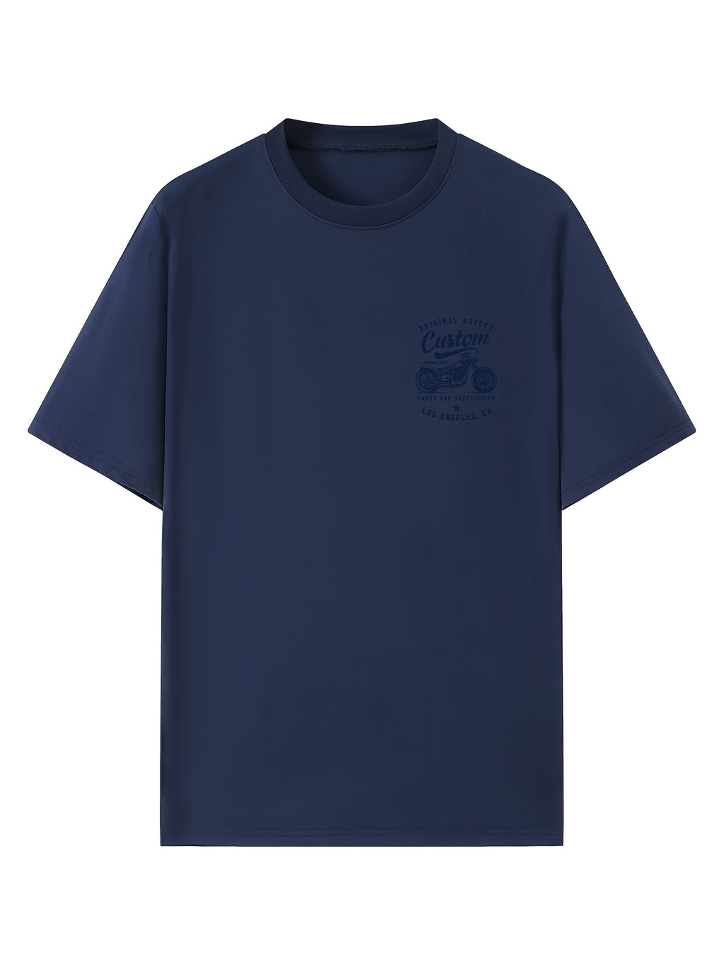 Men's Original Motorcycles Graphic T-Shirt - Casual Street Style Short Sleeve Crewneck Tee, White with Blue Print, Polyester Blend, Los Angeles Parts & Accessories Design