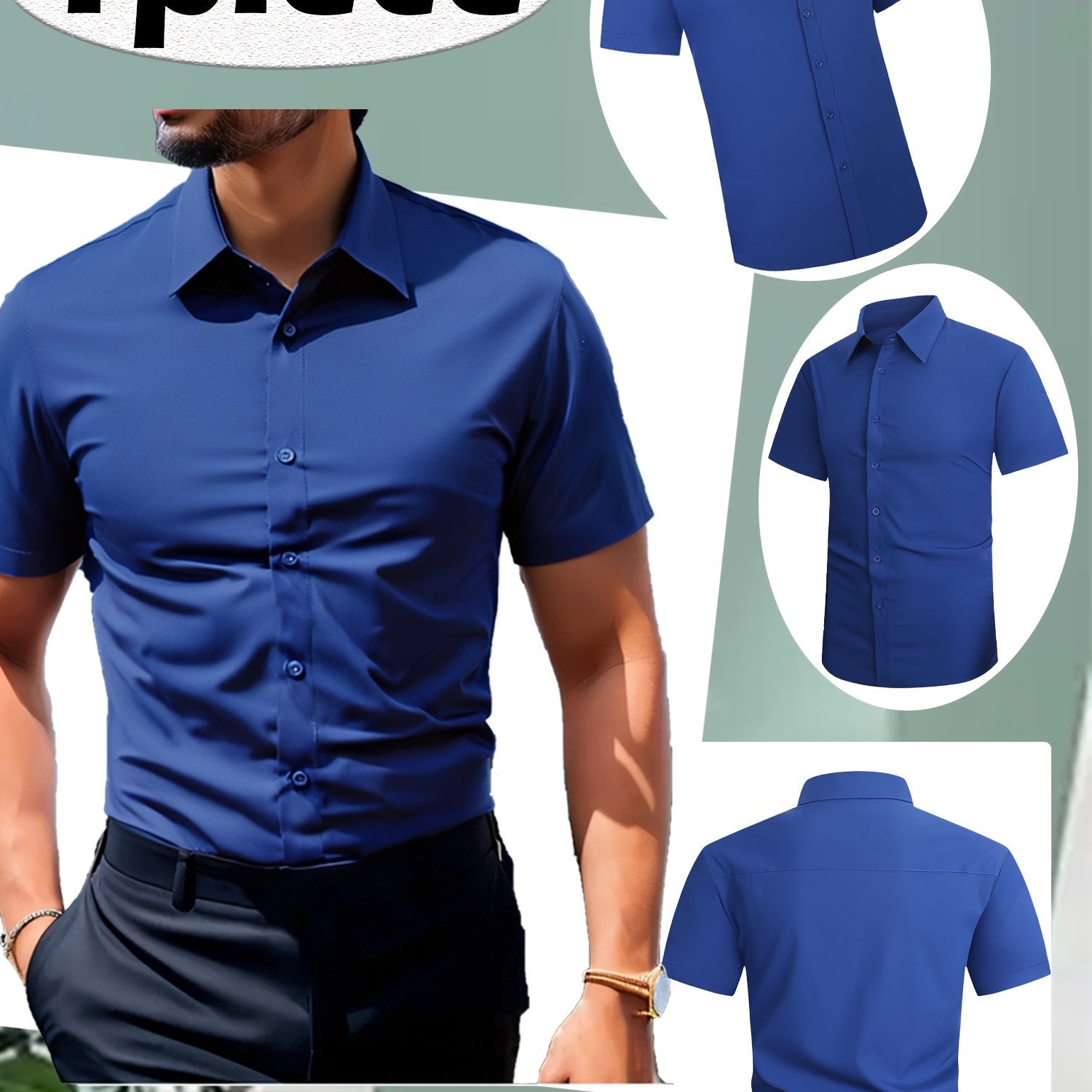 1pc Nosize Men's Button- Shirt - 97% Polyester 3% Spandex, Breathable & Stretch Comfort, Classic Point Collar, Solid Color Casual Shirt for Business, Outdoor, Golf, Beach & Daily Wear, Business Casual, Outdoor Apparel, Comfortable Fit, Durable Fabric