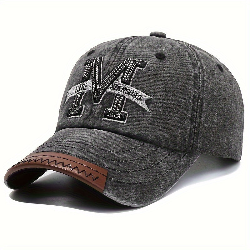 1pc Unisex Sunshade Vintage Washed Baseball Cap With Letter M Embroidered For Outdoor Sport, Golf, Fishing
