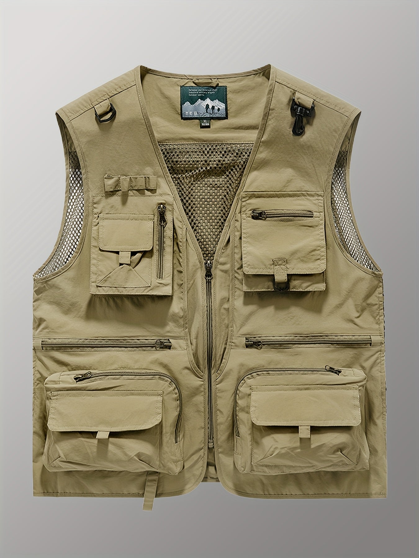 Gilet en Nylon pour Hommes | Conception à Multipoches pour Activités Extérieures | Panneaux en Maille Respirante et Poches Zippées | Polyvalent Toutes Saisons | Idéal pour la Randonnée, la Pêche & l'Entraînement | Durable & Confortable | Vert Olive