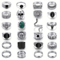 24pcs Silvery Vintage Men's Ring Set with Skull and Heart Snake Gothic Style Rings