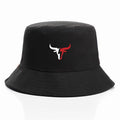 1pc Elegant Cotton Blend Bucket Hat with Bull Logo Print, Reversible Outdoor Casual Cap, Gift for Dad