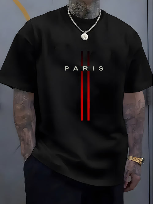 1pc Men'S Fashion Casual Crew Neck T-Shirt, 100% Polyester Knit Fabric, Slight Stretch, Alphabet Pattern, Summer Short Sleeve Tee