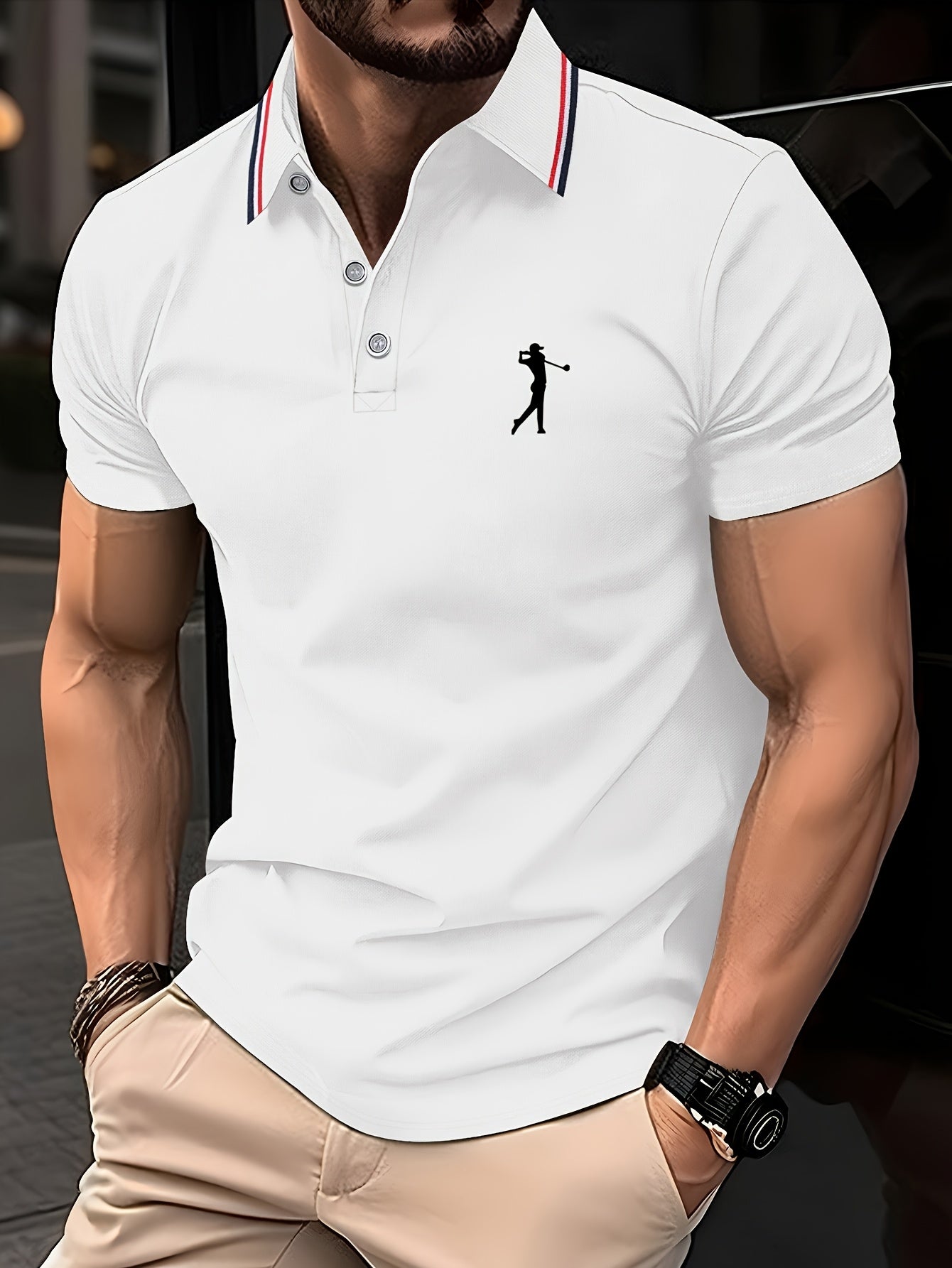 Golf Print Polo Shirt, Men'S Top, Summer Casual Short-Sleeve Shirt