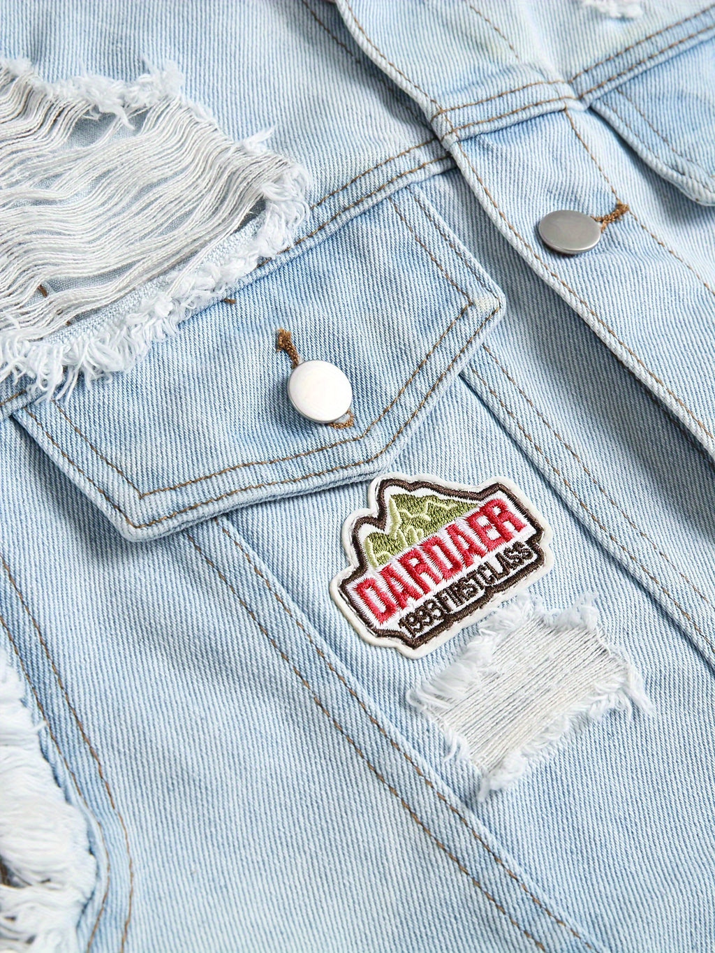 Veste en denim délavé pour homme, mélange coton, non extensible, déchirée, coupe régulière, sans manches, col à revers, style streetwear, tissé, pour printemps\u002Fautomne