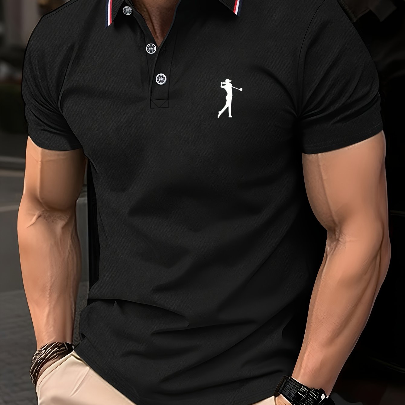 Golf Print Polo Shirt, Men'S Top, Summer Casual Short-Sleeve Shirt