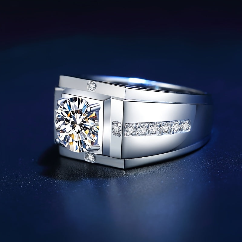 925 Pure Silvery Ring with Sparkling Synthetic Zirconia, and Dominant High-Quality Jewelry for Men