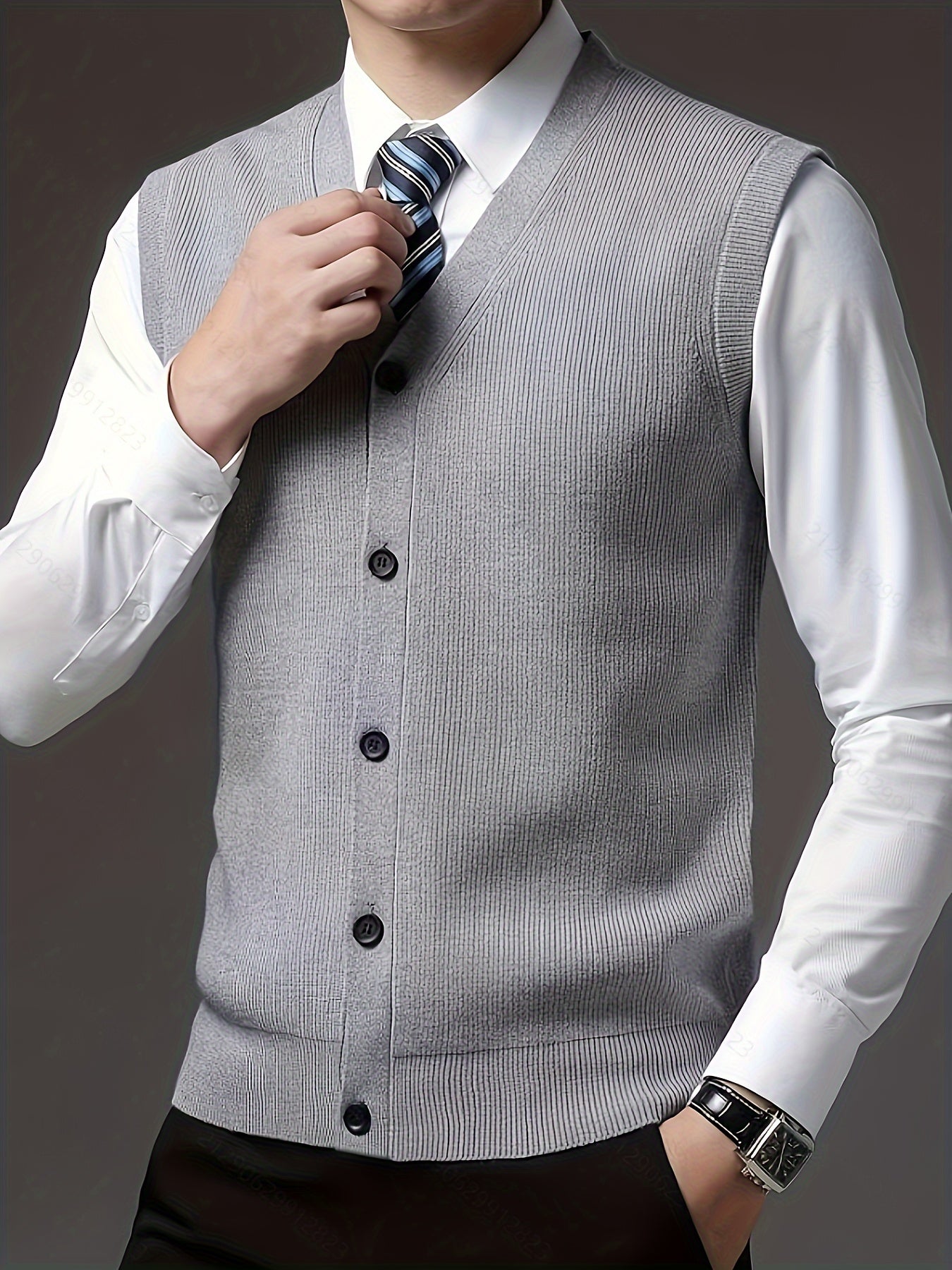 Gilet à col en V de couleur unie tricoté confortable et à la mode pour hommes 1 pièce (Jiang Xuyu)