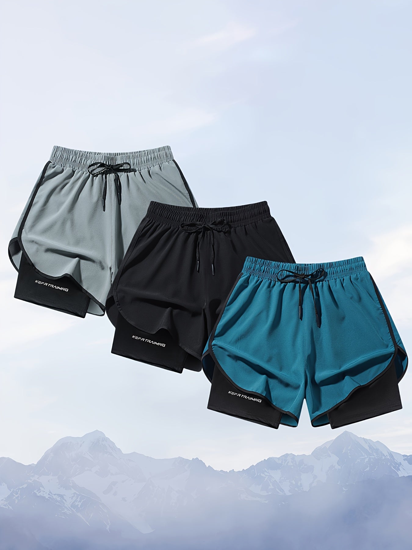 3-Pack Fake Two-Piece Summer Sports Shorts for Men And Women Quick-Drying Three-Point Running Training Fitness Lining American Basketball Two-In-One Shorts for Middle-Aged And Young People