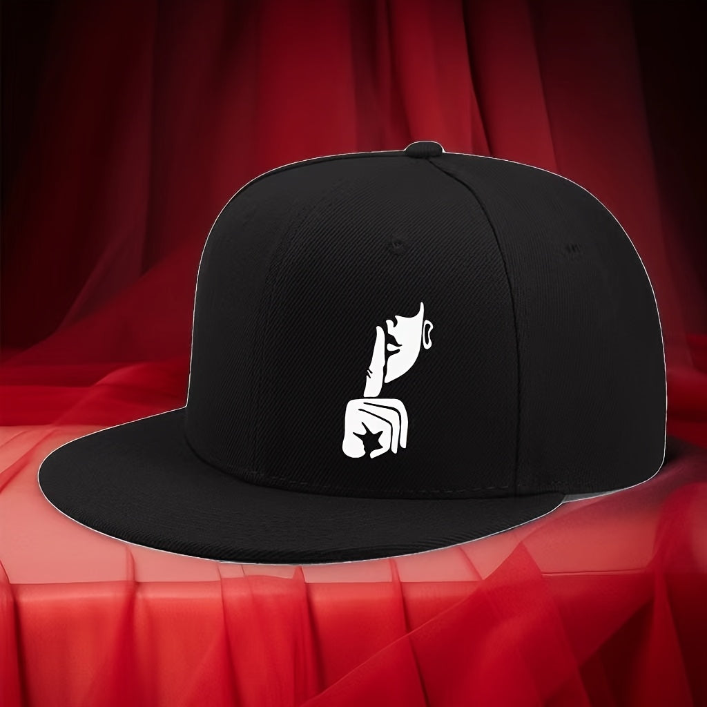 Unisex Hip-Hop Baseball Cap | Adjustable Polyester Snapback | Retro Style with Geometric Shush Gesture Design | Lightweight & Machine Washable | Flat Brim for Outdoor Sports, Outdoor Sports Cap | Urban Fashion Hat | Machine Washable Hat