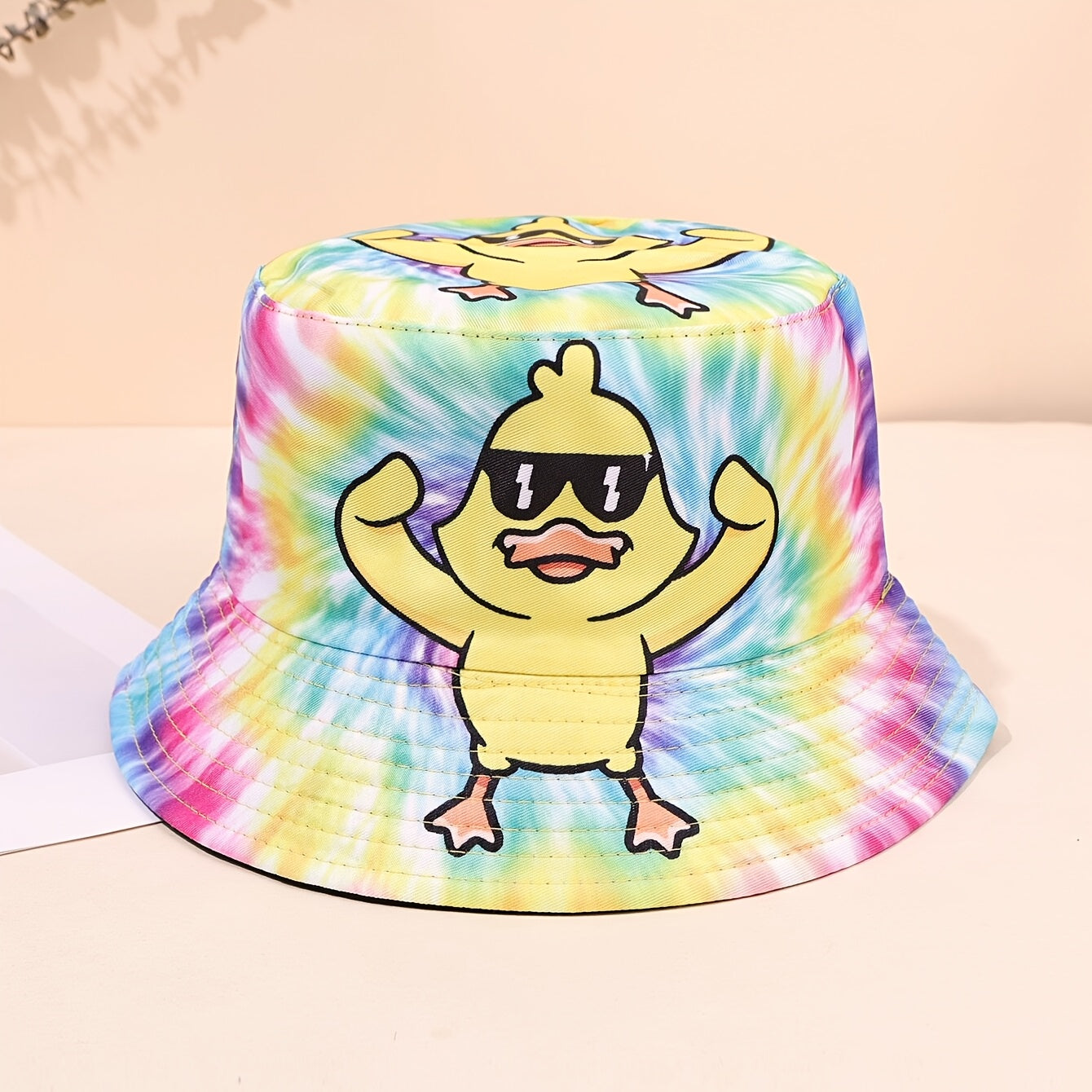 Men'S and Women'S Yellow Duck Tie-Dye Bucket Hat - Stylish Wide Brimmed Panama Hat with Glasses Design, Lightweight Polyester, Perfect for Outdoor & Casual Wear, Casual Headwear | Vibrant Hat | Lightweight Hat