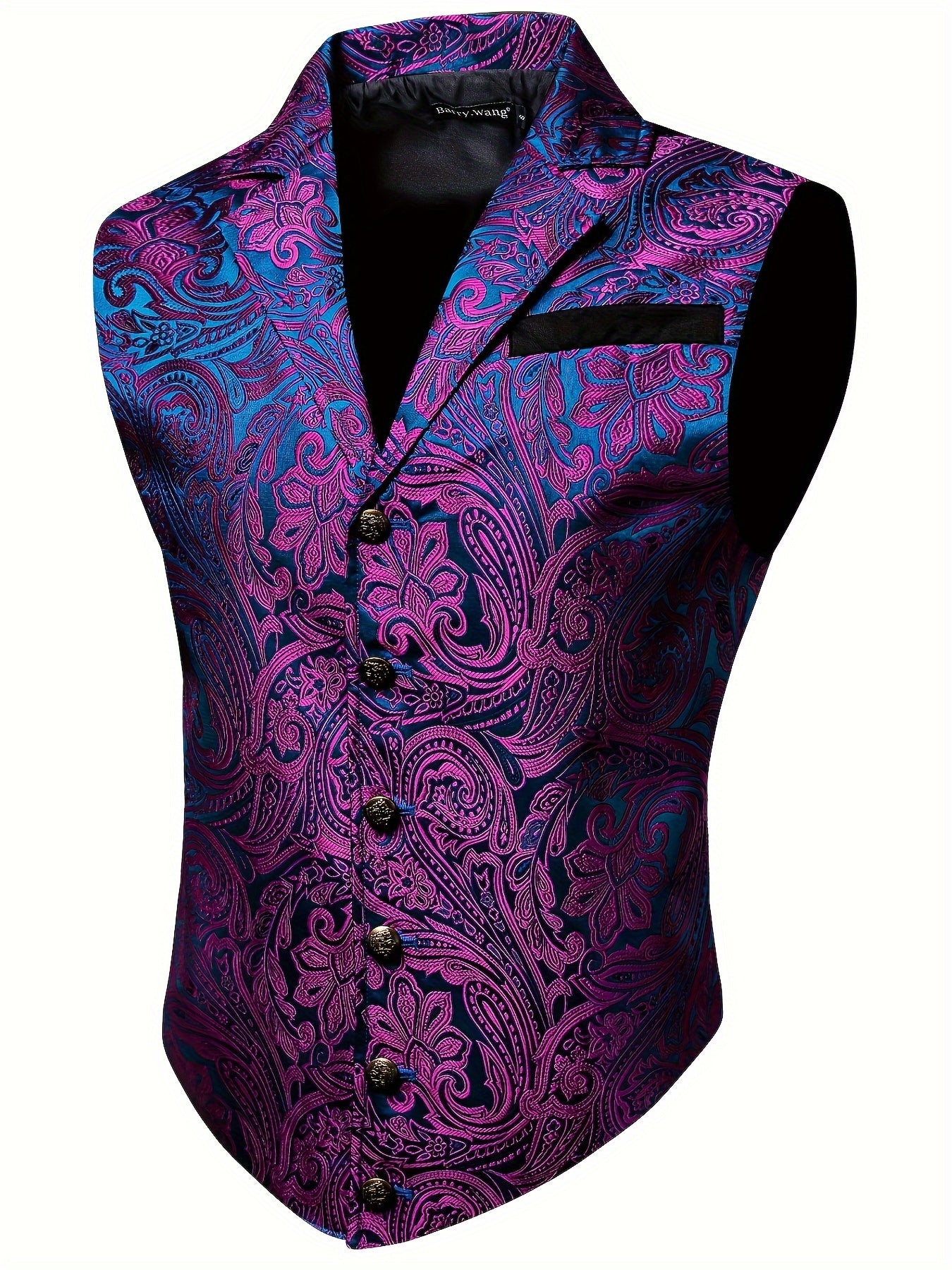 Gilet de Costume Jacquard Floral Vintage pour Hommes - Style Steampunk Gothique, Imprimé Floral Vert & Doré, Col Sur Mesure, Bouton en Cuivre, Poches Latérales, Parfait pour les Mariages, Bal de Promo & Événements Formels