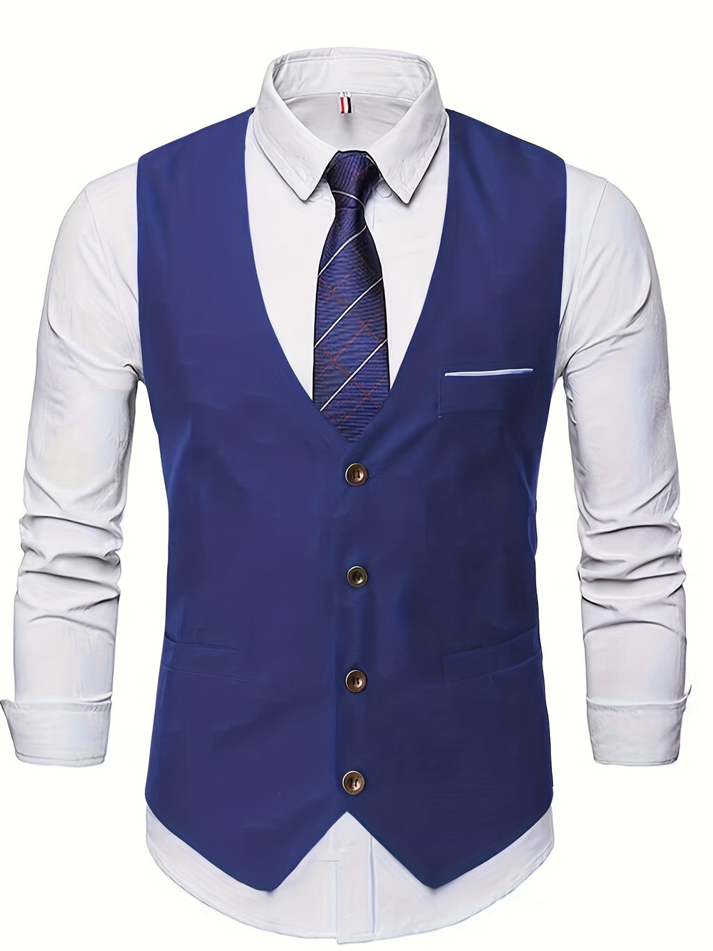 Gilet de Costume à Col en V, Style Rétro Décontracté pour Homme, Gilet Cintré Uni à Simple Boutonnage pour Tenue de Soirée