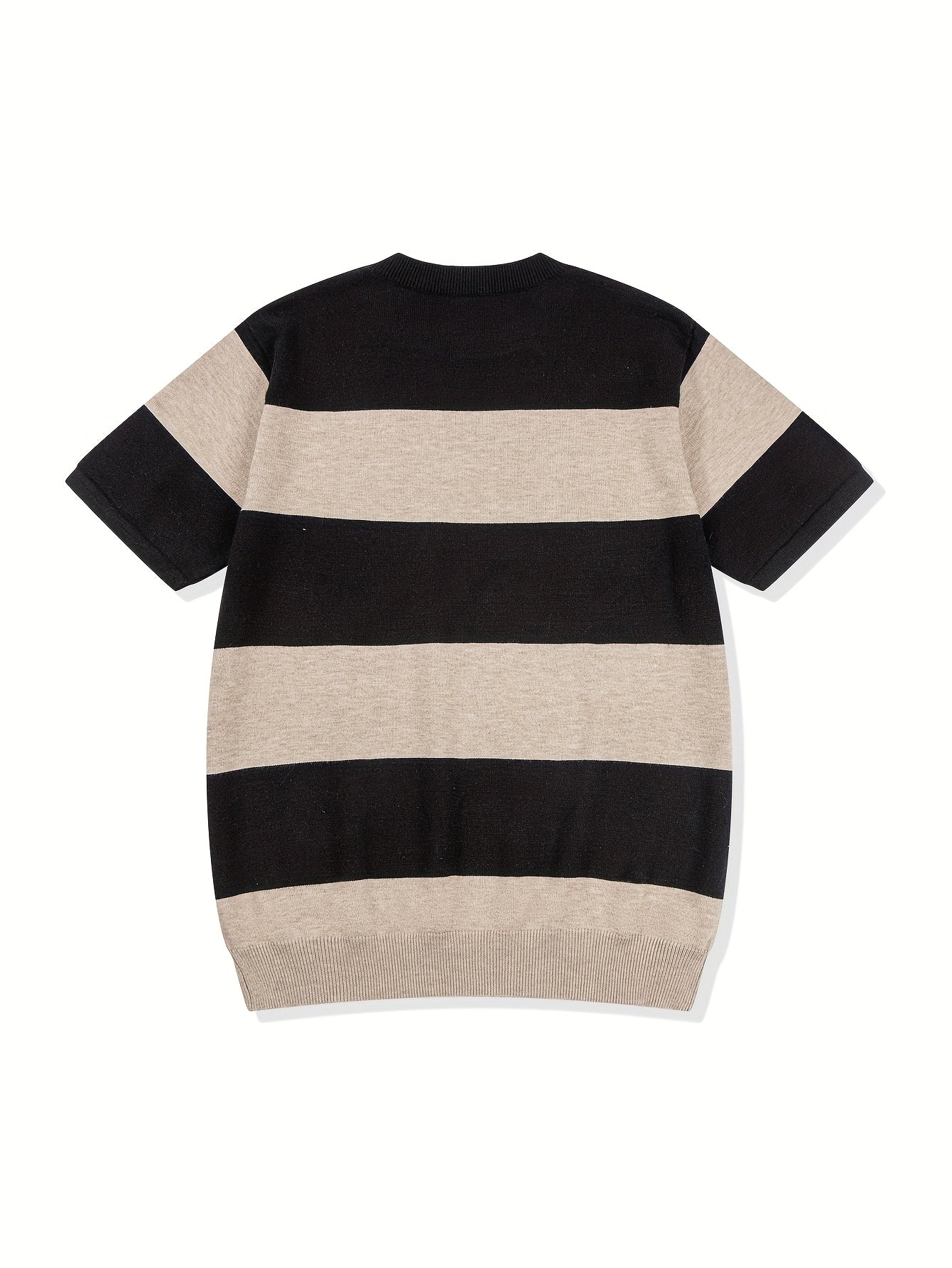 Men'S Premium Striped Color-Blocked Lightweight Knitted Short-Sleeve Shirt 490