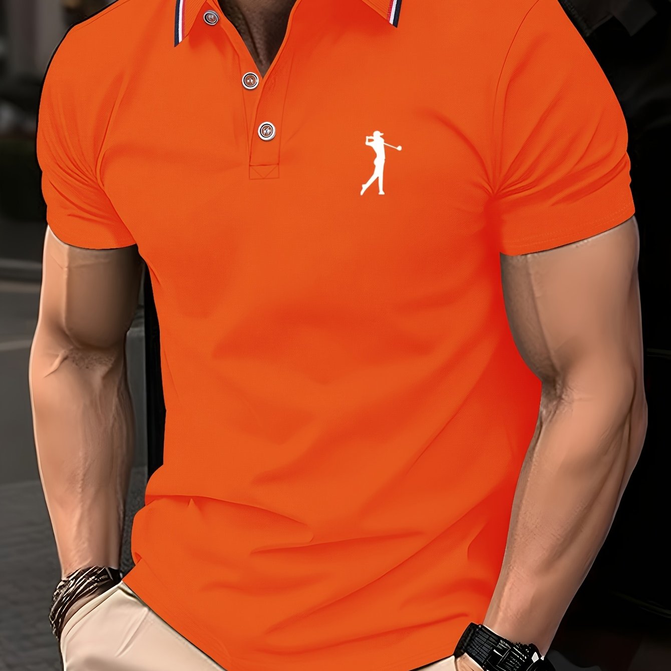 Golf Print Polo Shirt, Men'S Top, Summer Casual Short-Sleeve Shirt